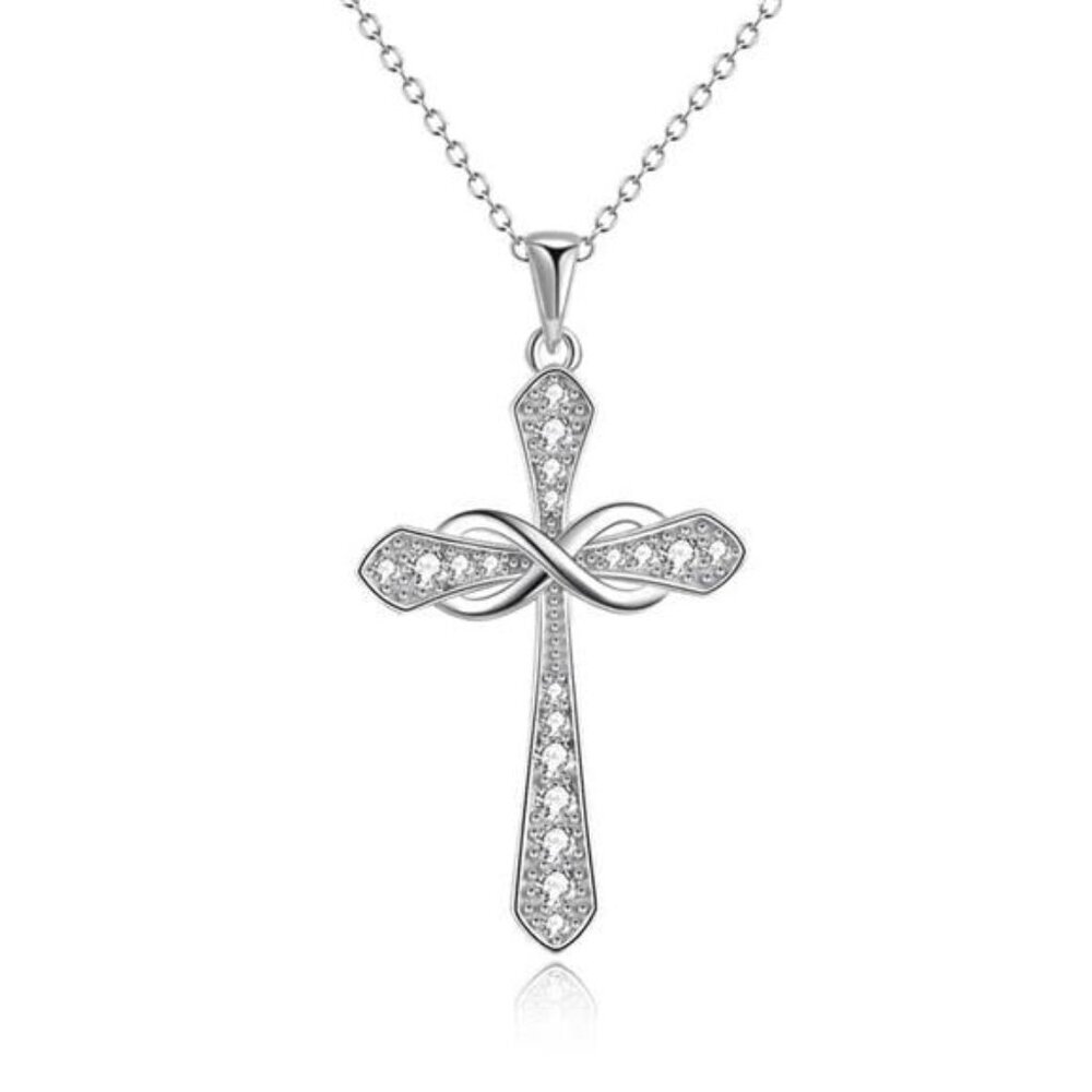 Women's Cross Necklace 925 Sterling Silver Cubic Zirconia Birthstone